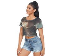 Camiseta corta para mujer, longitud corta, ropa deportiva para mujer, mezcla de algodón de imitación de modal, para primavera y verano, Anime Japanese Boy, S