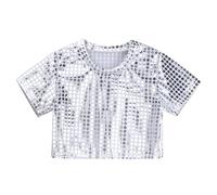 Camiseta corta para niño, informal, con lentejuelas, disfraz de fiesta, carnaval, manga corta, camiseta de bebé, niñas, plata, 18-24 meses
