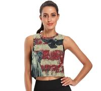 Camiseta corta sin mangas de seda de hielo para mujer, camiseta de yoga y correr, talla S, Bandera del Día de los Presidentes de Estados Unidos y Lady Liberty, XL