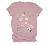 Camiseta Court à Manches Courtes et col Rond Pour Femme imprimé Floral, Rosa., XXL