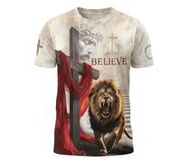 Camiseta Creer En La Religión, El Cristianismo Y Jesús. Manga Corta Moderna T-Shirt Transpirable Camisetas Básicas para Regular Running Senderismo M