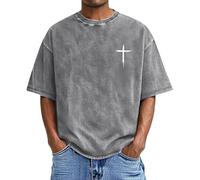 Camiseta cristiana de talla grande para hombre, lavado vintage, camiseta cruzada, camiseta medieval, vikinga, informal, holgada, transpirable, parte superior, primer colegio, manga corta, gris, 3XL