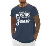 Camiseta cristiana para hombre, con texto en inglés "There is Power in The Name of Jesus", camisetas de manga corta, religiosas, informales, camisetas básicas de moda, azul marino, XXL