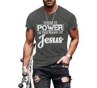 Camiseta cristiana para hombre, con texto en inglés "There is Power in The Name of Jesus", camisetas de manga corta, religiosas, informales, camisetas básicas de moda, gris oscuro, 5XL
