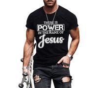 Camiseta cristiana para hombre, con texto en inglés "There is Power in The Name of Jesus", camisetas religiosas informales, camisetas básicas de manga corta, Negro, XL