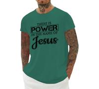 Camiseta cristiana para hombre, con texto en inglés "There is Power in The Name of Jesus", camisetas religiosas informales, camisetas básicas de manga corta, verde, S