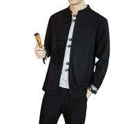 Camiseta cruzada para hombre, chaqueta de Tai Chi, camiseta oriental asiática, Negro , L