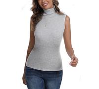 Camiseta Cuello Alto Delgada Punto Sin Mangas Camisa Suéter Básico Jerséis Elástico Pullover Ajustado Invierno Primavera Otoño Moda Cómodo Clásico Casual Gris XL