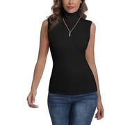 Camiseta Cuello Alto Delgada Punto Sin Mangas Camisa Suéter Básico Jerséis Elástico Pullover Ajustado Invierno Primavera Otoño Moda Cómodo Clásico Casual Negro XL
