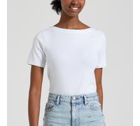 Camiseta cuello barco, manga corta Mujer Talla S. Color Blanco