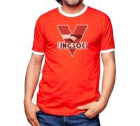 Camiseta Cuello Blanco INGSOC-1984-ORWELL - Camisetas Chorras para Gañanes, Gente De Mal Vivir y Peor Dormir, Tallas Especiales (Rojo, S)