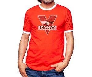 Camiseta Cuello Blanco INGSOC-1984-ORWELL - Camisetas Chorras para Gañanes, Gente De Mal Vivir y Peor Dormir, Tallas Especiales (Rojo, S)
