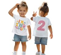 Camiseta de 2º cumpleaños para niñas "I'm Two Cute", camiseta estampada de segundo cumpleaños, camiseta de fiesta de cumpleaños, ropa de verano de manga corta, tops suaves de cuello redondo, camisetas