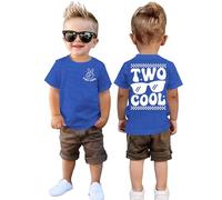 Camiseta de 2º Cumpleaños para Niño, Camiseta TWO COOL para Niños Pequeños con Letras Impresas, Camiseta de Segundo Cumpleaños, Verano, Manga Corta, Conjunto de Celebración para Niño Pequeño, Camiseta