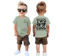 Camiseta de 2º cumpleaños para niño, camiseta Two COOL para niños pequeños con letras impresas, camiseta de segundo cumpleaños, verano, manga corta, conjunto de anuncio para niño pequeño, camiseta de
