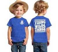Camiseta de 3 cumpleaños para niño Young WILD&Three con impresión camiseta de tercer cumpleaños para niños camiseta de cumpleaños de verano manga corta top algodón camisetas infantiles, azul cobalto