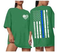 Camiseta de 4 de julio para mujer, de gran tamaño, patriótica, informal, con botón de baño, verde, L