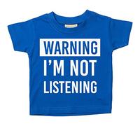 Camiseta de 60 segundos de maquillaje con mensaje en inglés"Warning I'm Not escuching", disponible en tallas de 0 a 6 meses a 14 a 15 años Azul azul 12-13 años
