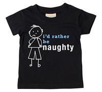 Camiseta de 60 segundos de maquillaje para niños con texto en inglés"I'd Rather Be Naughty", disponible en tallas de 0 a 6 meses a 14 a 15 años Negro Negro (12-13 Años