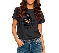 Camiseta de ajuste regular para mujer, camisetas de Halloween 2025 para mujer, cuello redondo, manga corta, camiseta estampada para interiores y exteriores, deportes, trabajo o vida diaria, Negro, XL