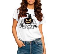 Camiseta de ajuste regular para mujer, camisetas de Halloween 2025 para mujer, cuello redondo, manga corta, camiseta estampada para interiores y exteriores, deportes, trabajo o vida diaria, blanco, XL