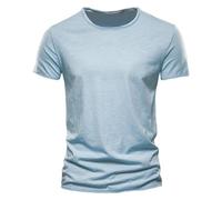 Camiseta de algodón con cuello en V para hombre, manga corta, corte entallado, estilo casual, F038-azul cielo, XL