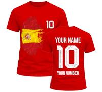 Camiseta de Algodón con Gráfico para Hombre Aficionado al Fútbol Spain 2026 Personalizada, Nombre y Número Personalizados, Camiseta de Manga Corta para Seguidores (L Rojo Multicolor)