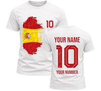 Camiseta de Algodón con Gráfico para Hombre Aficionado al Fútbol Spain 2026 Personalizada, Nombre y Número Personalizados, Camiseta de Manga Corta para Seguidores (4XL Blanco Multicolor)