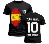 Camiseta de Algodón con Gráfico para Hombre Aficionado al Fútbol Spain 2026 Personalizada, Nombre y Número Personalizados, Camiseta de Manga Corta para Seguidores (XXL Negro Multicolor)