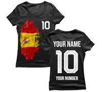 Camiseta de Algodón con Gráfico para Mujer Aficionada al Fútbol España 2026 Personalizada, Nombre y Número Personalizados, Camiseta de Manga Corta (XXL Negro Multicolor)