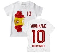 Camiseta de Algodón con Gráfico para Niños Aficionados al Fútbol España 2026 Personalizada, Nombre y Número Personalizados, Camiseta de Manga Corta para Seguidores (12-13 años Blanco Multicolor)