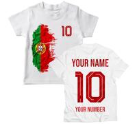 Camiseta de Algodón con Gráfico para Niños Aficionados al Fútbol Portugal 2026 Personalizada, Nombre y Número Personalizados, Camiseta de Manga Corta para Seguidores (5-6 años Blanco Multicolor)