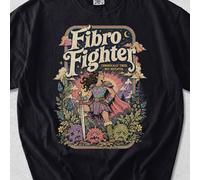 Camiseta de algodón de 180 manga corta y cuello para hombre, con diseño retro divertido de concienciación "Fibro Fighter", regalo casual de para de fibromialgia