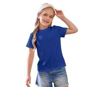 Camiseta de algodón de manga corta para niñas, camiseta básica de cuello redondo liso para niños, camisetas atléticas escolares preppy para niños, camisetas casuales ligeras y suaves, blusa, azul, 12