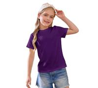 Camiseta de algodón de manga corta para niñas, camiseta básica de cuello redondo liso para niños, camisetas atléticas preppy de escuela para niños, camiseta informal, blusa ligera y suave, Morado (, 2
