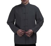 Camiseta de algodón de manga larga para hombre, con hebilla de placa de dinastía Tang, informal, transpirable, cuello alto relajado, para hombre, Negro, M