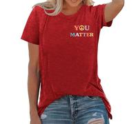 Camiseta de algodón genérica para mujer, para sensibilización, educación, camiseta informal de verano con cuello redondo, apoyo a la salud mental, rojo, XL