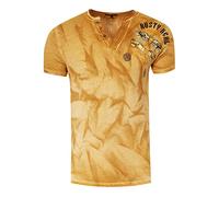 Camiseta de Algodon para Hombre con Impresión Frontal y Trasera, Camisa con Logotipo Impreso en V, Cuello de Pico con Botones 287, Marrón Claro, M