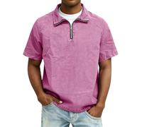 Camiseta de algodón para hombre con solapa de cremallera de 1/4, manga corta, ajuste regular, camisetas casuales de verano, rosa, 3XL
