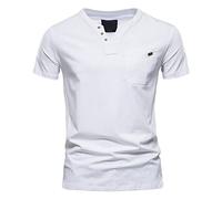 Camiseta de algodón para hombre, cuello en V, manga corta, color liso, top slim fit, informal, top fluido chic y cómodo, top holgado, minimalista, alto ligero, algodón, blanco, 3XL