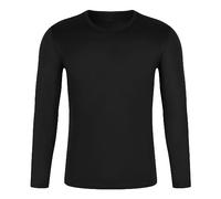 Camiseta de algodón para hombre, de corte ajustado, de manga larga, transpirable, cuello redondo, elástico, ligera, informal, manga larga, de secado rápido, para fitness, gimnasio, Negro , XL