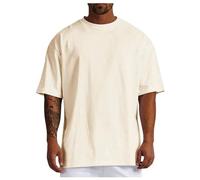 Camiseta De Algodón para Hombre Talla Grande Estilo Oversize Camiseta Básica De Verano Cuello Redondo Manga Corta Ropa Casual Suelta Cómoda Ligera para Diario Playa Viaje Deportes (Beige, L)