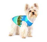 Camiseta de algodón para mascotas, diseño de isla con playa de arena y palmera, sin mangas, elástica, para cachorros, chaleco suave para mascotas pequeñas