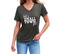 Camiseta de algodón para Mujer con Estampado Just a Small Town Girl Blusa Informal de Manga Corta Top de Verano con Cuello en V para la Playa, Fiestas y el día a día