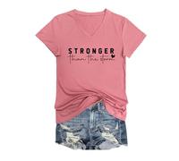 Camiseta de algodón para Mujer con Estampado Stronger Blusa Informal de Manga Corta Top de Verano con Cuello en V para la Playa, Fiestas y el día a día
