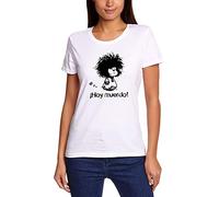Camiseta de Algodón para Mujer, Diseños de Mafalda, Manga Corta, Cuello Redondo, Blanco (FR/ES, Letras, XXL, Regular, Regular, Hoy Muerdo)
