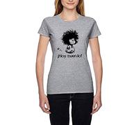 Camiseta de Algodón para Mujer, Diseños de Mafalda, Manga Corta, Cuello Redondo, Blanco (FR/ES, Letras, XXL, Regular, Regular, Hoy Muerdo Gris)