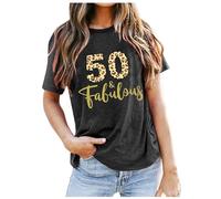 Camiseta de algodón para mujer, regalos de 50 cumpleaños, para mujeres, camisas de cincuenta cumpleaños, fiesta de cumpleaños de 50 años, camiseta gráfica de manga corta, gris oscuro, S