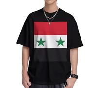 Camiseta de algodón pesado con la bandera de la República Árabe Siria para hombre, 230 g, suave y transpirable, camiseta de manga corta informal de primera calidad para uso diario, Negro, L