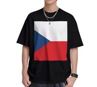 Camiseta de algodón pesado con la bandera de la República Checa para hombre, 230 g, suave y transpirable, camiseta de manga corta informal de primera calidad para uso diario, Negro, M